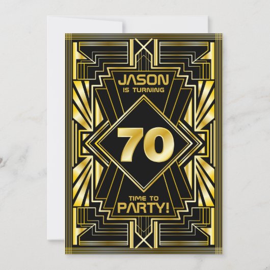 70e verjaardag Art Deco Gold Black Grote Gatsby Kaart (Voorkant)