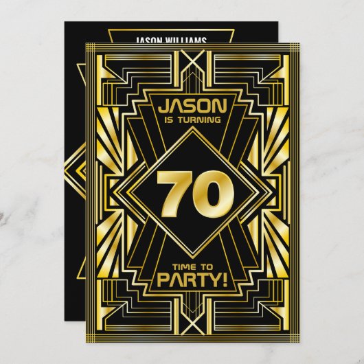 70e verjaardag Art Deco Gold Black Grote Gatsby Kaart (Voorkant / Achterkant)