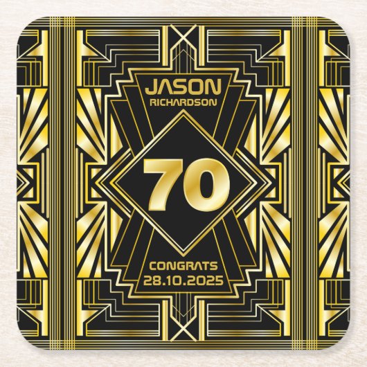 70e verjaardag Art Deco Gold Black Grote Gatsby Kartonnen Onderzetters (Voorkant)