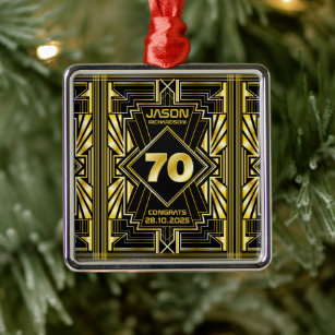 70e verjaardag Art Deco Gold Black Grote Gatsby Metalen Ornament