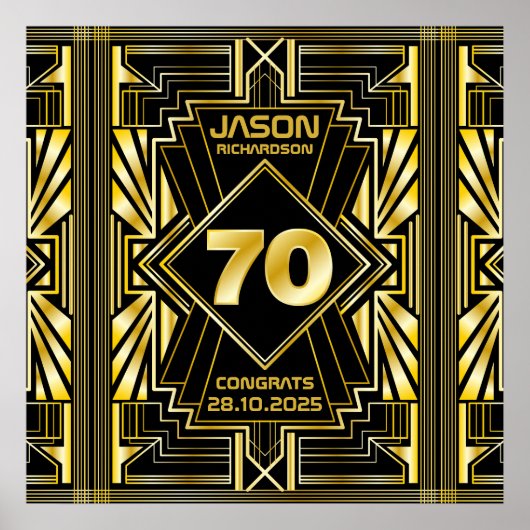 70e verjaardag Art Deco Gold Black Grote Gatsby Poster (Voorkant)