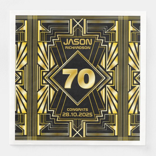 70e verjaardag Art Deco Gold Black Grote Gatsby Servet (Voorkant)