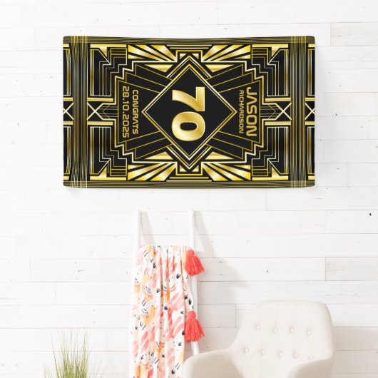 70e verjaardag Art Deco Gold Black Grote Gatsby Spandoek (Insitu)