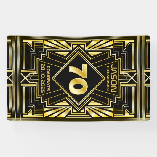 70e verjaardag Art Deco Gold Black Grote Gatsby Spandoek (Horizontaal)