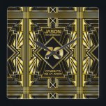 70e verjaardag Art Deco Gold Black Grote Gatsby Vierkante Klok<br><div class="desc">Viel je mijlpaal in stijl om met dit unieke Art Deco-stijl, geweldig Gatsby-geïnspireerd design met geometrische vormen in helder goud boven zwarte achtergrond. Een elegant, klastisch, seksneutraal uiterlijk perfect voor het herdenken van die speciale verjaardag met de jazz-gefundeerde smaak van de Roaring Twenties.</div>