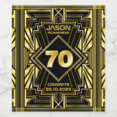 70e verjaardag Art Deco Gold Black Grote Gatsby Wijn Etiket (Enkel label)