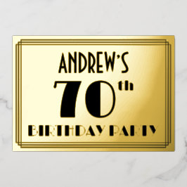 70e verjaardag — Art Deco Kijk "70" + Naam Folie Uitnodiging