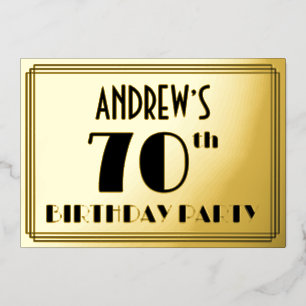 70e verjaardag — Art Deco Kijk "70" + Naam Folie Uitnodiging