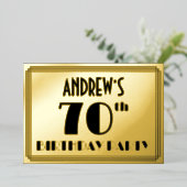 70e verjaardag — Art Deco Kijk "70" + Naam Folie Uitnodiging (Staand Voorkant)