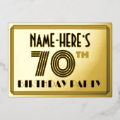 70e verjaardag — Art Deco Style "70" en naam Folie Uitnodiging (Voorkant)