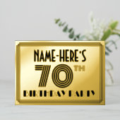 70e verjaardag — Art Deco Style "70" en naam Folie Uitnodiging (Staand Voorkant)