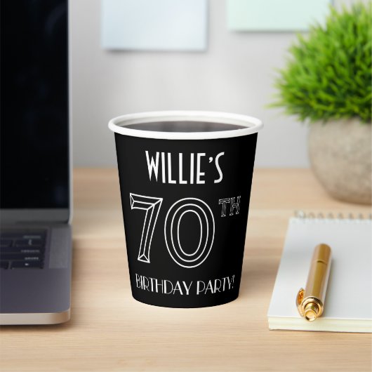 70e verjaardag: Art Deco Style + aangepaste naam Papieren Bekers (Insitu)