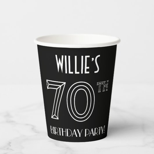 70e verjaardag: Art Deco Style + aangepaste naam Papieren Bekers (Achterkant)