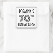 70e verjaardag: Art Deco Style + aangepaste naam Vierkante Sticker (Tas)