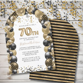 70e verjaardag ballon Gold Black Sparkle Kaart