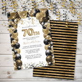 70e verjaardag ballon Gold Black Sparkle Kaart