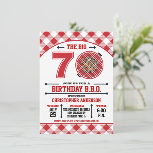 70e verjaardag Barbecue uitnodiging (Staand voorkant)
