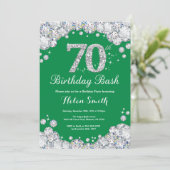 70e verjaardag Bash Groene en Zilveren Diamant Kaart (Staand voorkant)