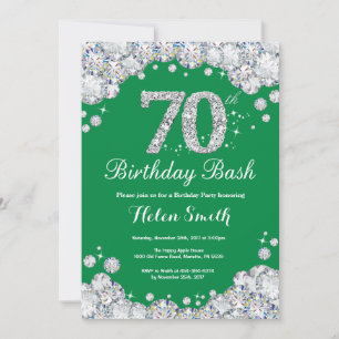 70e verjaardag Bash Groene en Zilveren Diamant Kaart