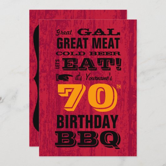 70e verjaardag BBQ Grill Out Kaart (Voorkant / Achterkant)