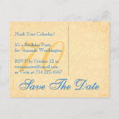 70e verjaardag Bewaar de datum Blauw en Goud Kant Aankondigingskaart (Achterkant)