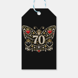 70e verjaardag bezet met diamanten vlinder cadeaulabel
