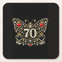 70e verjaardag bezet met diamanten vlinder kartonnen onderzetters