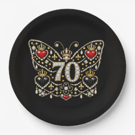 70e verjaardag bezet met diamanten vlinder papieren bordje