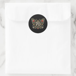 70e verjaardag bezet met diamanten vlinder ronde sticker