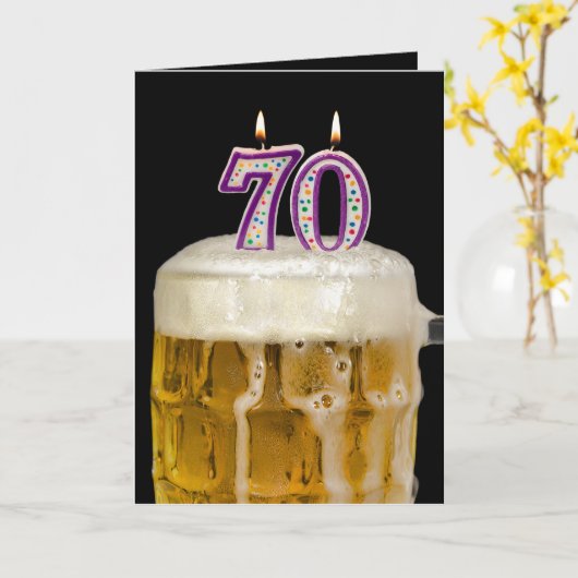 70e verjaardag Bier op zwart Kaart (Gele Bloem)