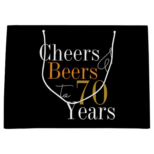 70e verjaardag Bieren en Proost Zwart Goud Party Groot Cadeauzakje (Voorkant)