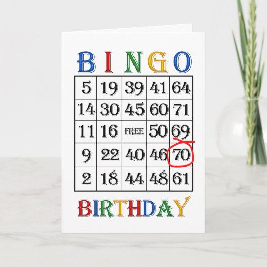 70e verjaardag Bingo kaart (Voorkant)