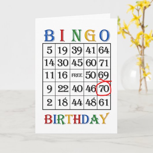 70e verjaardag Bingo kaart (Gele Bloem)