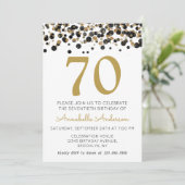 70e Verjaardag Black Gold Glitter Sparkle Confetti Kaart (Staand voorkant)