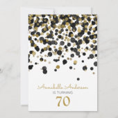 70e Verjaardag Black Gold Glitter Sparkle Confetti Kaart (Achterkant)
