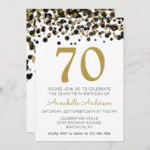 70e Verjaardag Black Gold Glitter Sparkle Confetti Kaart (Voorkant / Achterkant)