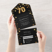 70e verjaardag Black Gold Stars RSVP All In One Uitnodiging (Afscheurbaar)