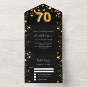 70e verjaardag Black Gold Stars RSVP All In One Uitnodiging (Binnen)