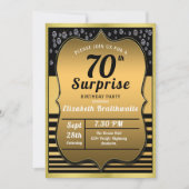 70e verjaardag Black Gold Surprise Party Kaart (Voorkant)