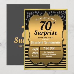 70e verjaardag Black Gold Surprise Party Kaart