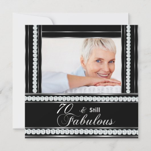 70e verjaardag Black White Silver Diamond Kaart (Voorkant)