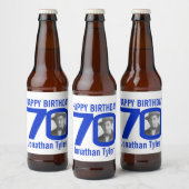 70e verjaardag blauw aangepaste foto naam label bier etiket (Flessen)