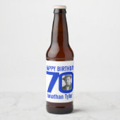 70e verjaardag blauw aangepaste foto naam label bier etiket (Voorkant)