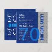 70e verjaardag blauw en zilverpatroon gerecycled kaart (Voorkant / Achterkant)