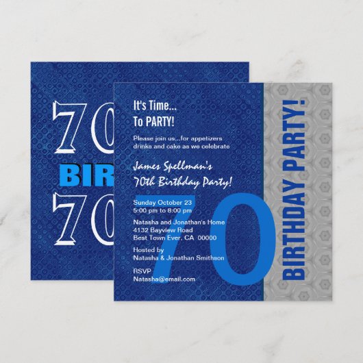 70e verjaardag blauw en zilverpatroon gerecycled kaart (Voorkant / Achterkant)