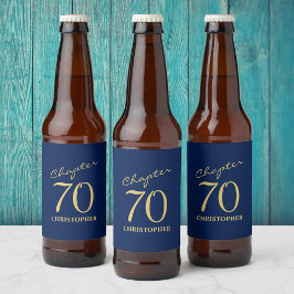 70e verjaardag blauw goud bier etiket