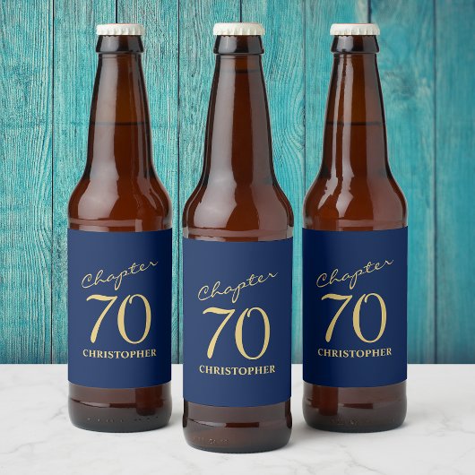 70e verjaardag blauw goud bier etiket