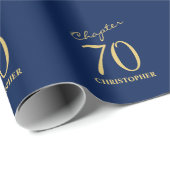 70e verjaardag blauw goud cadeaupapier (Rol Hoek)