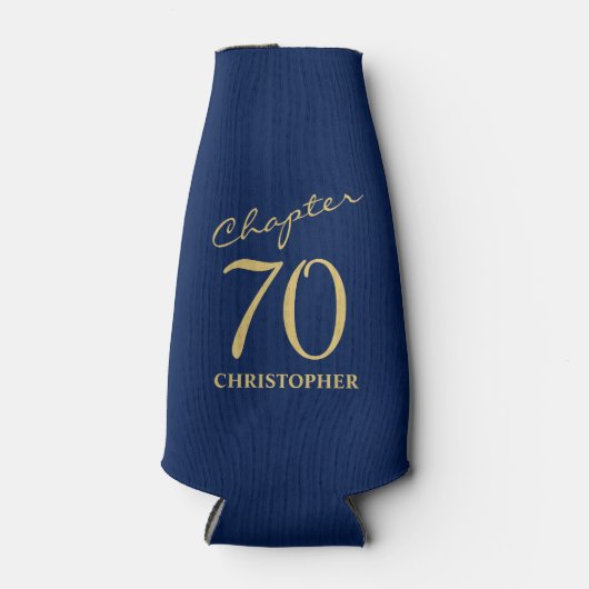 70e verjaardag blauw goud flesjeskoeler (Voorkant)