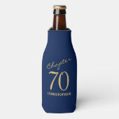 70e verjaardag blauw goud flesjeskoeler (Fles Voorkant)